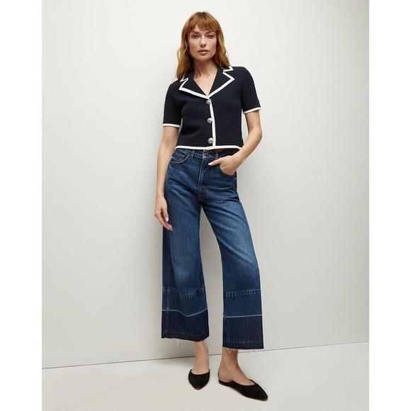 Veronica Beard Denim - Veronica Beard Taylor Released Hem Cropped Wide-Leg Jeans Bright Blue Sz 25 NWT